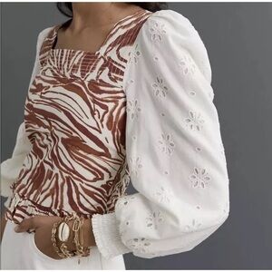 NWT Anthropologie love the label clip eyelet top chak a print animal medium